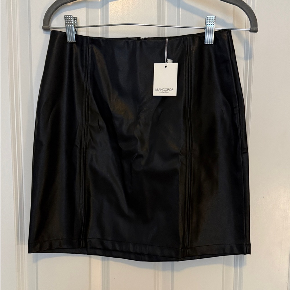MangoPop Faux Leather Black Pencil Skirt